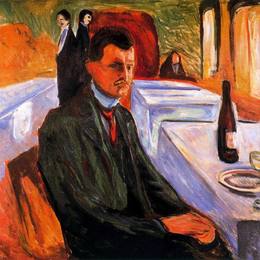 《酒瓶自画像》爱德华·蒙克(Edvard Munch)高清作品欣赏