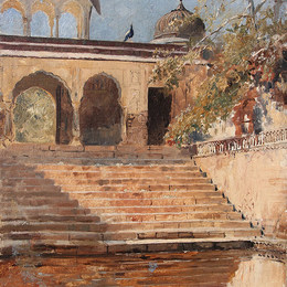 《阳光下的台阶（印度）》埃德温·罗德·威克斯(Edwin Lord Weeks)高清作品欣赏