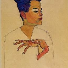 《手上胸部自画像》埃贡·席勒(Egon Schiele)高清作品欣赏