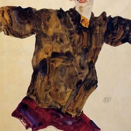 《伸臂自画像》埃贡·席勒(Egon Schiele)高清作品欣赏