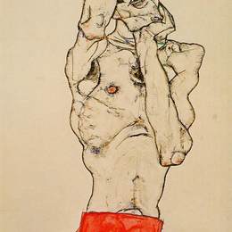 《用红腰布站立男性裸体》埃贡·席勒(Egon Schiele)高清作品欣赏