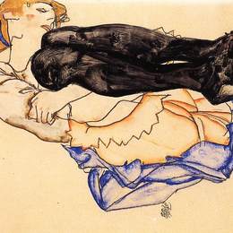 《穿蓝色长袜的女人》埃贡·席勒(Egon Schiele)高清作品欣赏