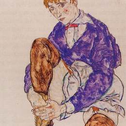 埃贡·席勒(Egon Schiele)高清作品:Portrait of the Artists Wife Seated, Holding Her Ri