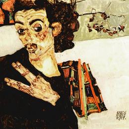 《黑色花瓶和散布手指的自画像》埃贡·席勒(Egon Schiele)高清作品欣赏