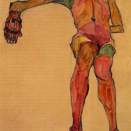 《坐姿男性裸体，右手展开》埃贡·席勒(Egon Schiele)高清作品欣赏