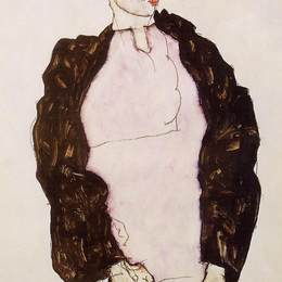 《薰衣草和深色西装，站立的自画像》埃贡·席勒(Egon Schiele)高清作品欣赏