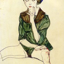 《坐在绿色上衣里的女人》埃贡·席勒(Egon Schiele)高清作品欣赏