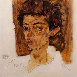 《自画象有布朗背景》埃贡·席勒(Egon Schiele)高清作品欣赏