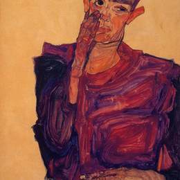 《手到脸颊的自画像》埃贡·席勒(Egon Schiele)高清作品欣赏