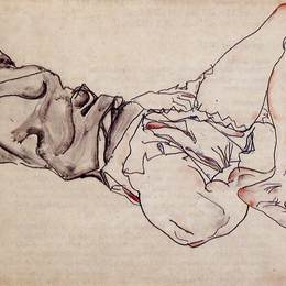 《倚着金色头发的女人》埃贡·席勒(Egon Schiele)高清作品欣赏