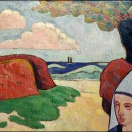 《干草堆里的布雷顿女人》埃米尔·伯纳德(Emile Bernard)高清作品欣赏