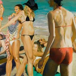 《有一个粉红色的海滩场景》埃里克·菲舍尔(Eric Fischl)高清作品欣赏