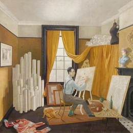 《爱德华鲍登在工作室工作》艾里克·拉斐留斯(Eric Ravilious)高清作品欣赏