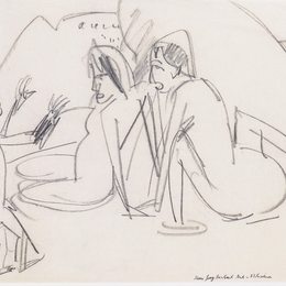 《海滩上的女人与雕塑》恩斯特·路德维希·克尔希纳(Ernst Ludwig Kirchner)高清作品欣赏