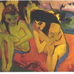 《两个女孩》恩斯特·路德维希·克尔希纳(Ernst Ludwig Kirchner)高清作品欣赏