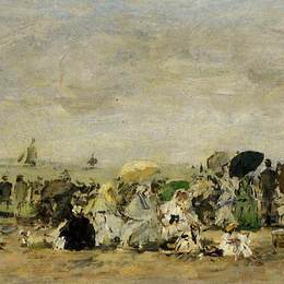 尤金·布丹(Eugene Boudin)高清作品:Beach Scene at Trouville