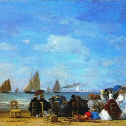 《特鲁维尔海滩的场景，》尤金·布丹(Eugene Boudin)高清作品欣赏