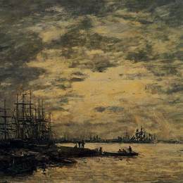 《波尔多，船在河》尤金·布丹(Eugene Boudin)高清作品欣赏
