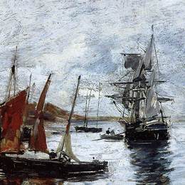 尤金·布丹(Eugene Boudin)高清作品:Camaret, Boats on the Shore