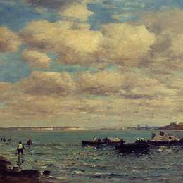 《Camaret，渔民和船》尤金·布丹(Eugene Boudin)高清作品欣赏