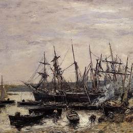 尤金·布丹(Eugene Boudin)高清作品:Camaret, Fishing Boats at Dock