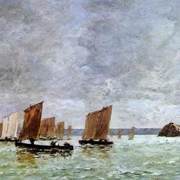 尤金·布丹(Eugene Boudin)高清作品:Camaret, Fishing Boats off the Shore