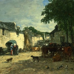 《杜拉斯布列塔尼犬牛市》尤金·布丹(Eugene Boudin)高清作品欣赏