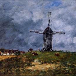 尤金·布丹(Eugene Boudin)高清作品:Cayeux, Windmill in the Countryside, Morning