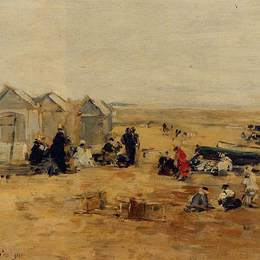 《多维尔海滩场景》尤金·布丹(Eugene Boudin)高清作品欣赏