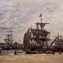 《多维尔，停靠船》尤金·布丹(Eugene Boudin)高清作品欣赏