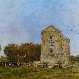 尤金·布丹(Eugene Boudin)高清作品:Deauville, Ruins of the Chateau de Lassay