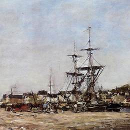 《多维尔，码头》尤金·布丹(Eugene Boudin)高清作品欣赏