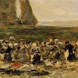 尤金·布丹(Eugene Boudin)高清作品:Etretat, Laundresses on the Beach, Low Tide