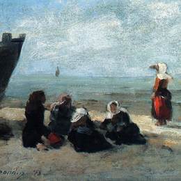 《渔夫等着船返航》尤金·布丹(Eugene Boudin)高清作品欣赏