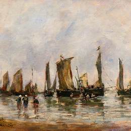 尤金·布丹(Eugene Boudin)高清作品:Fishing Boats at Berck