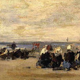 《贝尔克的女渔民》尤金·布丹(Eugene Boudin)高清作品欣赏