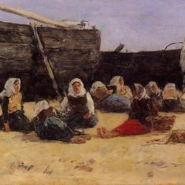 尤金·布丹(Eugene Boudin)高清作品:Fishwomen Seated on the Beach at Berck