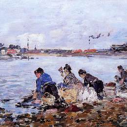 尤金·布丹(Eugene Boudin)高清作品:Laundresses on the Banks of the Touques