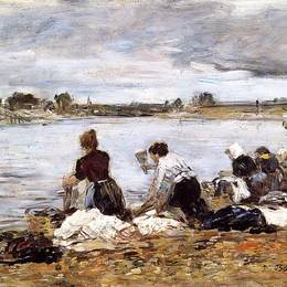 尤金·布丹(Eugene Boudin)高清作品:Laundresses on the Banks of the Touques