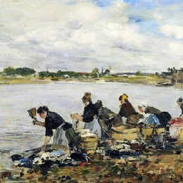 尤金·布丹(Eugene Boudin)高清作品:Laundresses on the Banks of the Touques