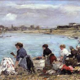 尤金·布丹(Eugene Boudin)高清作品:Laundresses on the Banks of the Touques