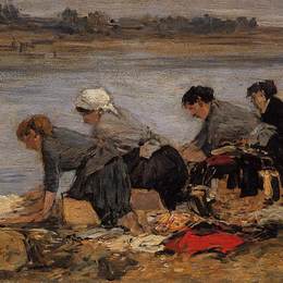 尤金·布丹(Eugene Boudin)高清作品:Laundresses on the Banks of the Touques