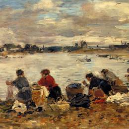 尤金·布丹(Eugene Boudin)高清作品:Laundresses on the Banks of the Touques