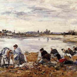 尤金·布丹(Eugene Boudin)高清作品:Laundresses on the Banks of the Touques