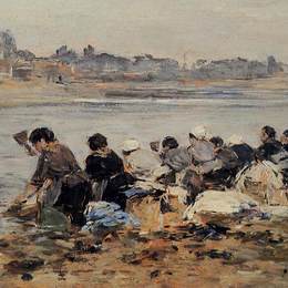 尤金·布丹(Eugene Boudin)高清作品:Laundresses on the Banks of the Touques