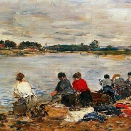 尤金·布丹(Eugene Boudin)高清作品:Laundresses on the Banks of the Touques