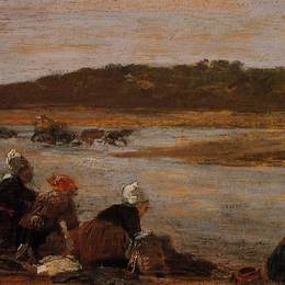 尤金·布丹(Eugene Boudin)高清作品:Laundresses on the Banks of the Touques (The Effect of Fog)