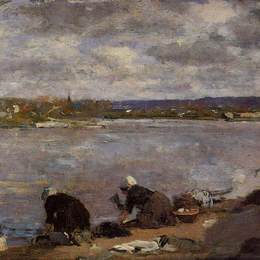 尤金·布丹(Eugene Boudin)高清作品:Laundresses on the Banks of the Touques