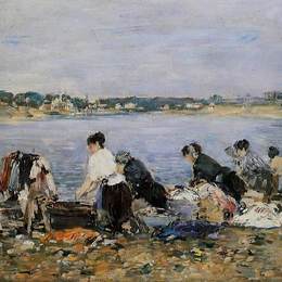 尤金·布丹(Eugene Boudin)高清作品:Laundresses on the banks of Touques