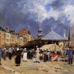 尤金·布丹(Eugene Boudin)高清作品:Market at Trouville